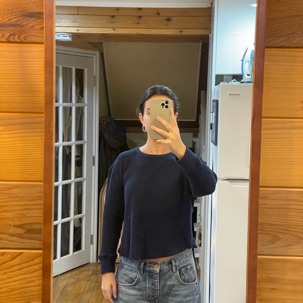 Navy Blue Waffle Sweater